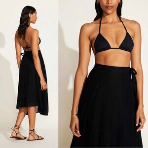 NWT Vitamin A Lana Linen Wrap Skirt | Black M 6 8